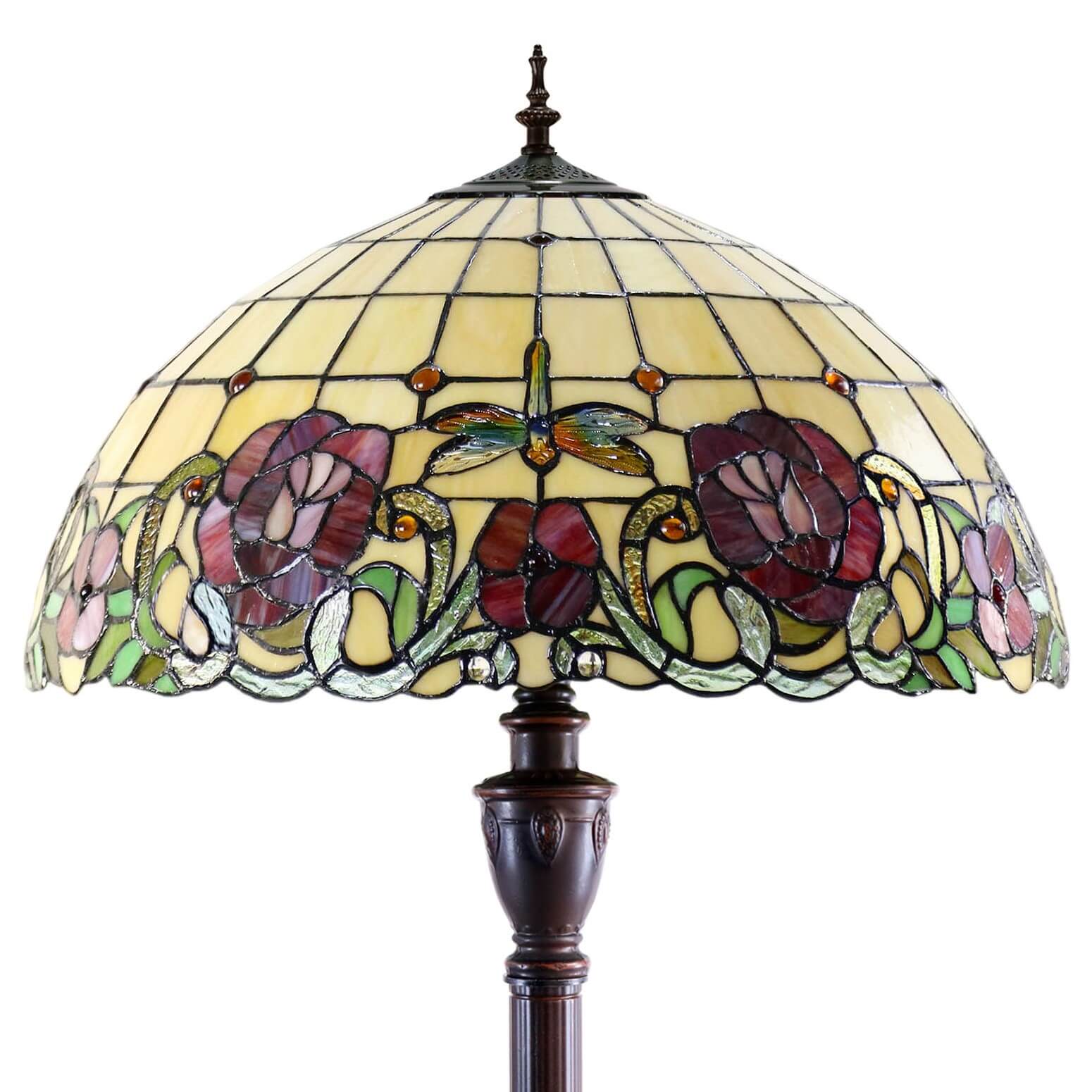 Red Roses Tiffany Stained Glass Floor Lamp