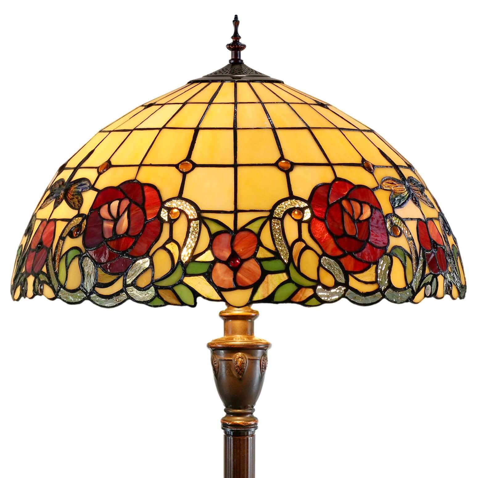 Red Roses Tiffany Stained Glass Floor Lamp