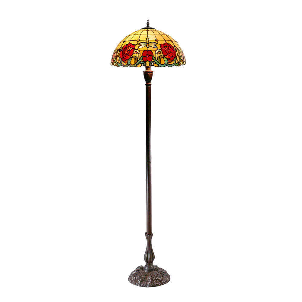 Red Roses Tiffany Stained Glass Floor Lamp