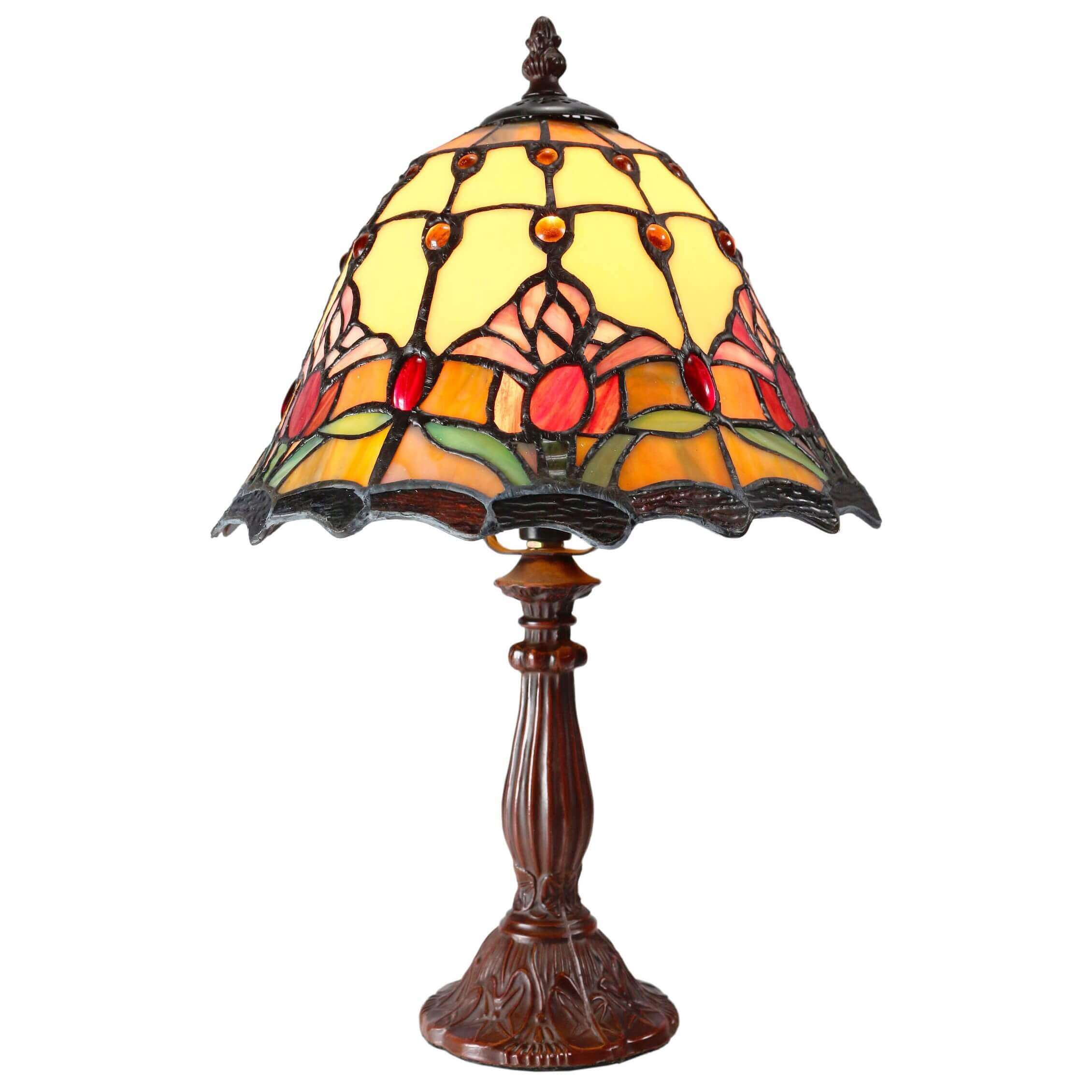 Red Tulips Bell Tiffany Stained Glass Table Lamp