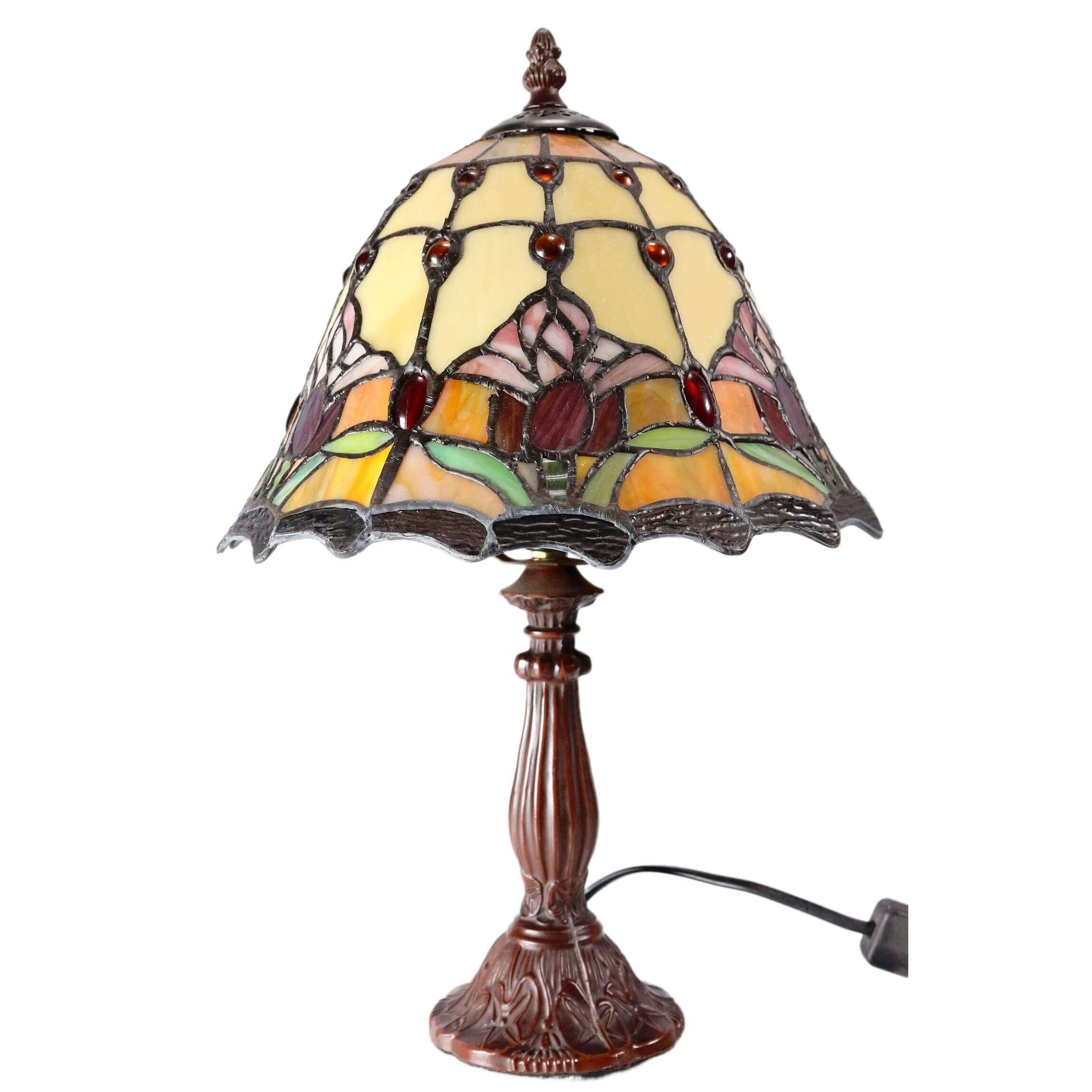 Red Tulips Bell Tiffany Stained Glass Table Lamp