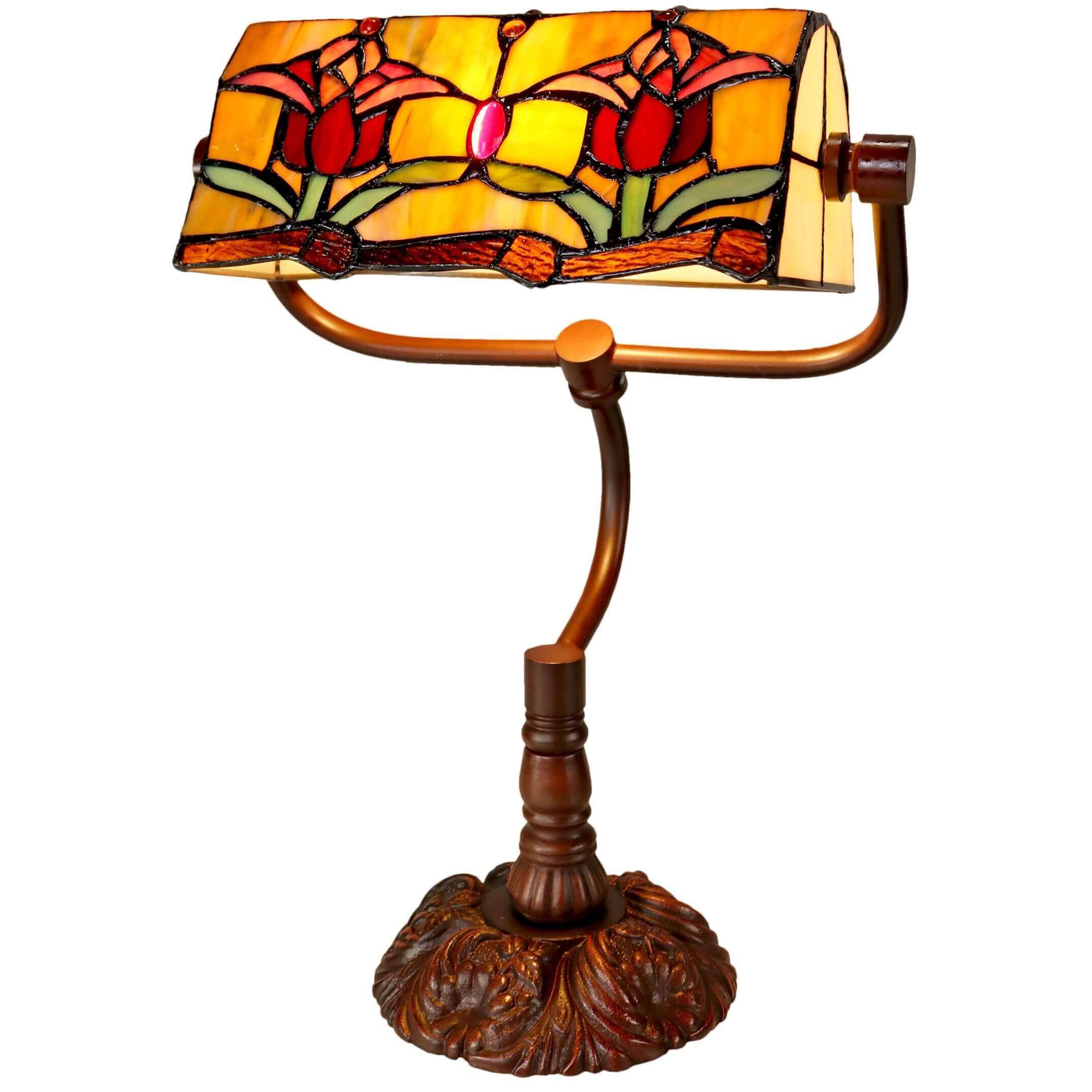 Red Tulips Stained Glass Half Cylindrical Shade Table Lamp