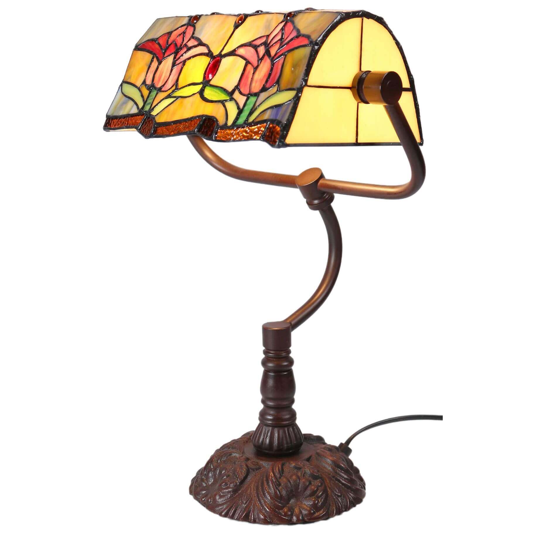 Red Tulips Stained Glass Half Cylindrical Shade Table Lamp