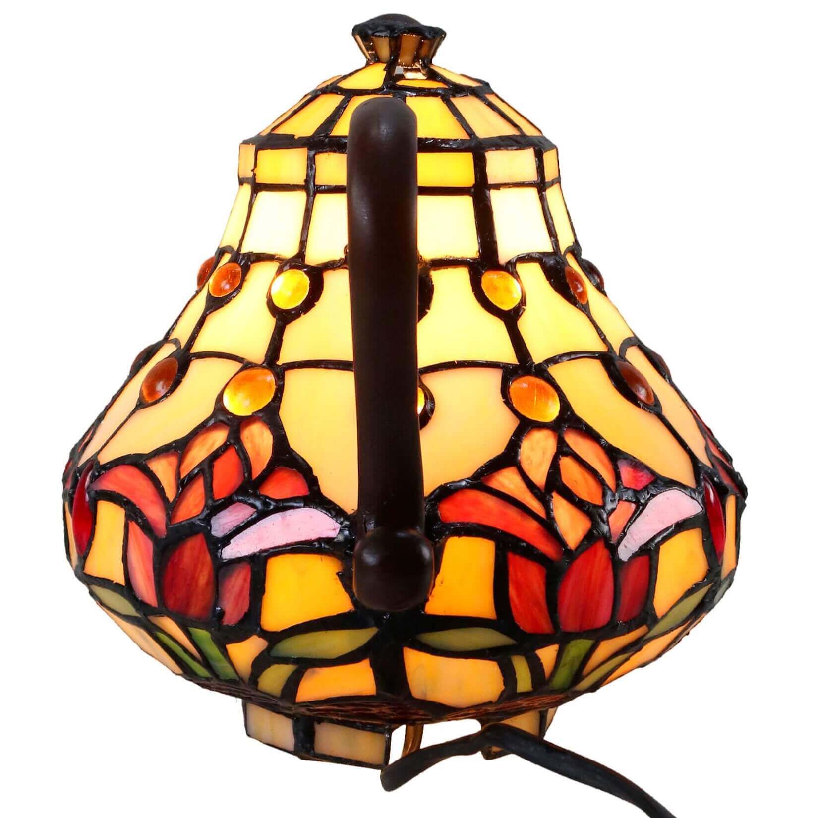 Red Tulips Teapot Tiffany Stained Glass Table Lamp