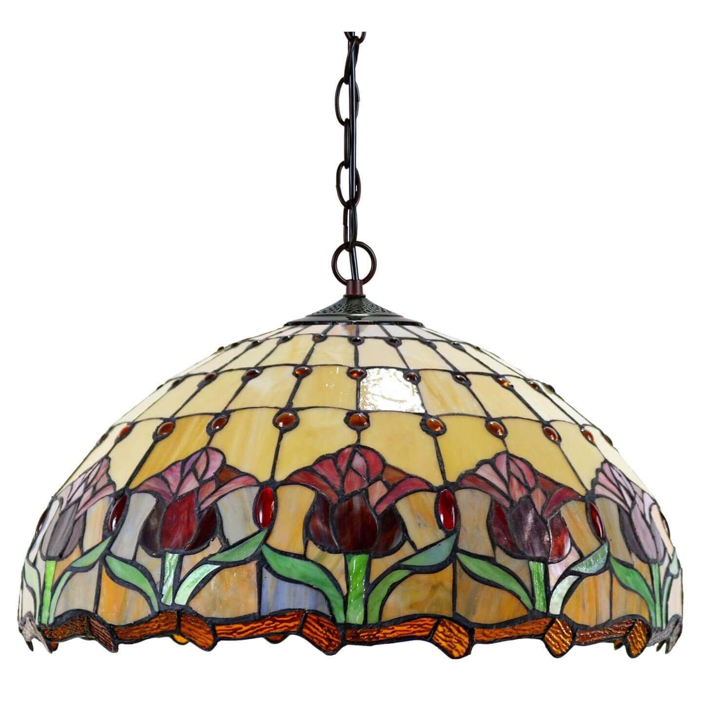 Red Tulips Tiffany Stained Glass Hanging Lamp