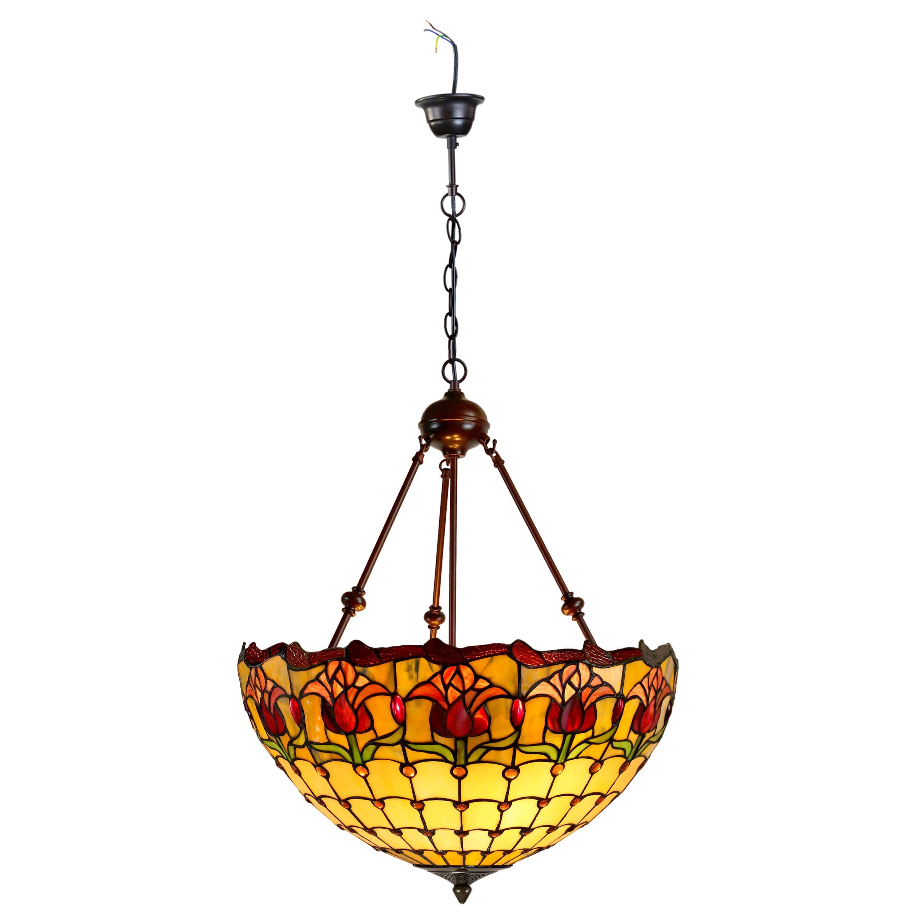 Red Tulips Tiffany Stained Glass Pendant Lamp