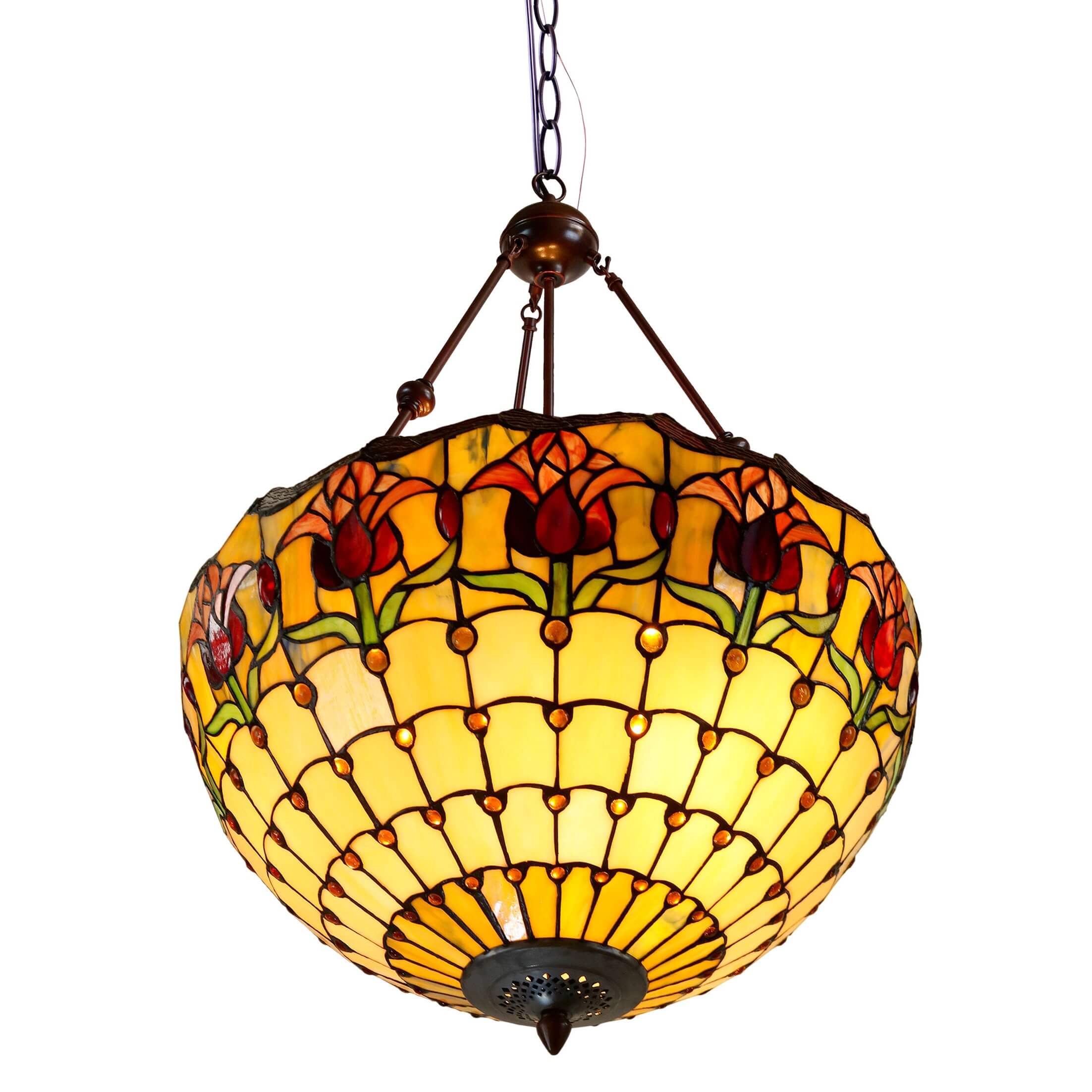 Red Tulips Tiffany Stained Glass Pendant Lamp