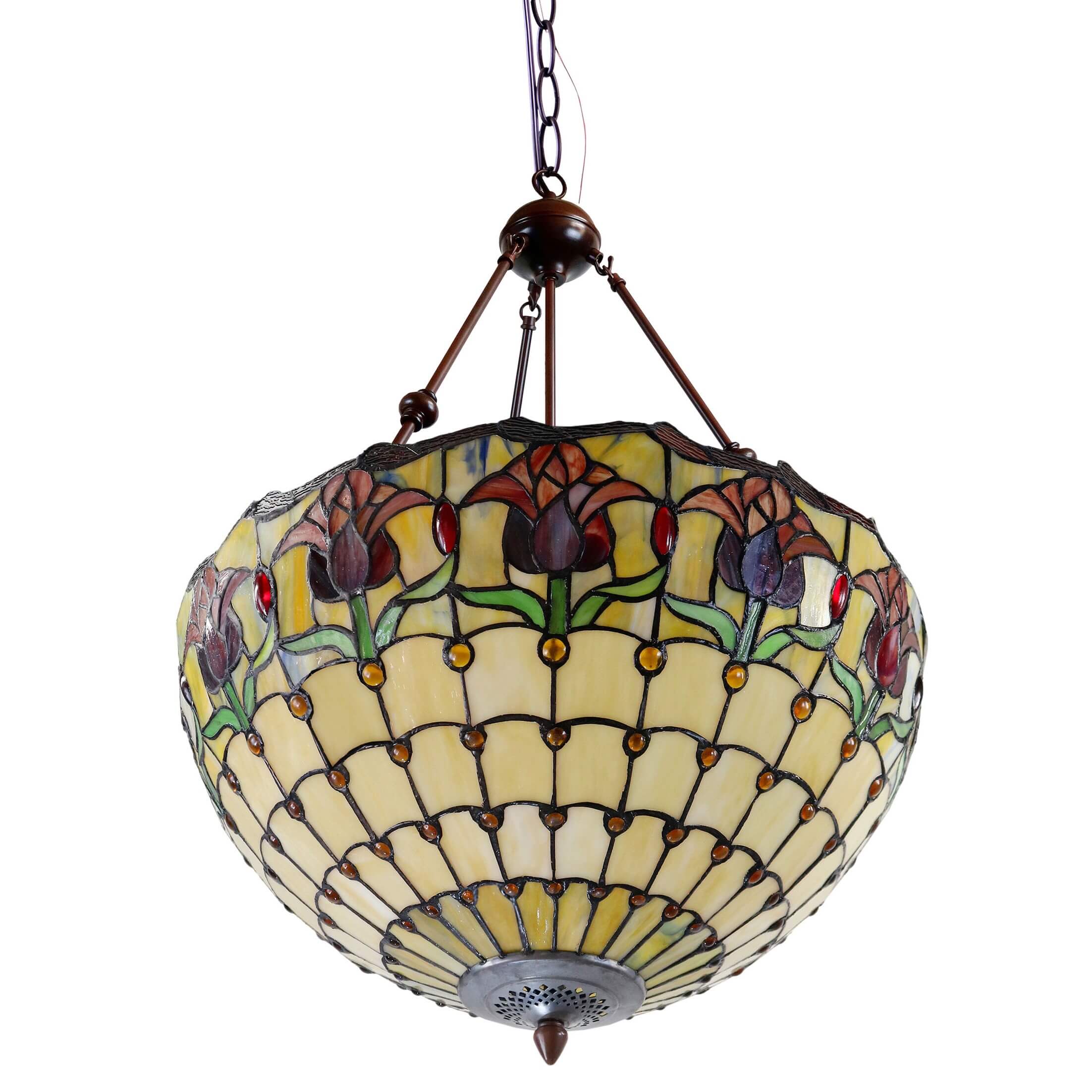 Red Tulips Tiffany Stained Glass Pendant Lamp