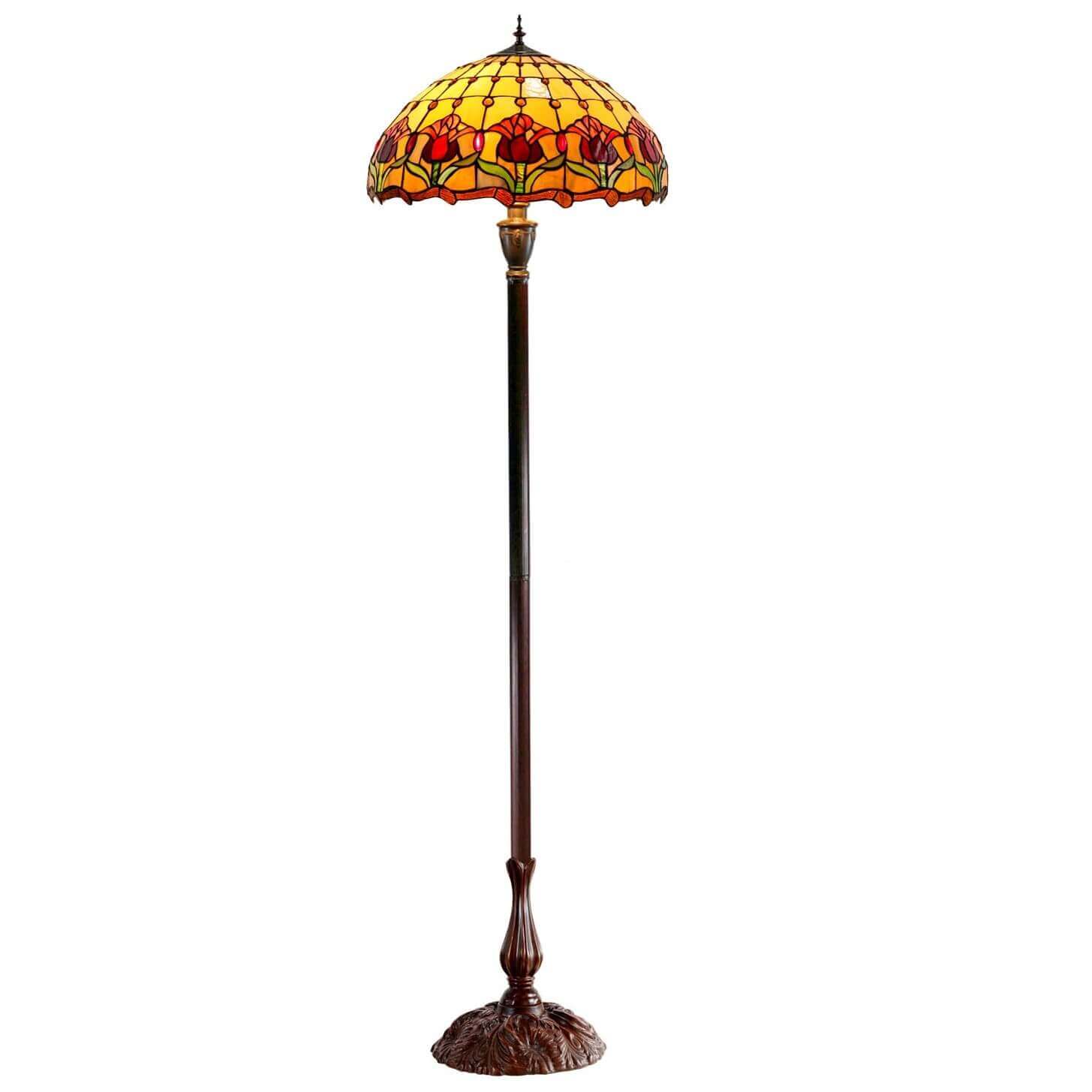 Red Tulips Tiffany Stained Glass Shade Floor Lamp