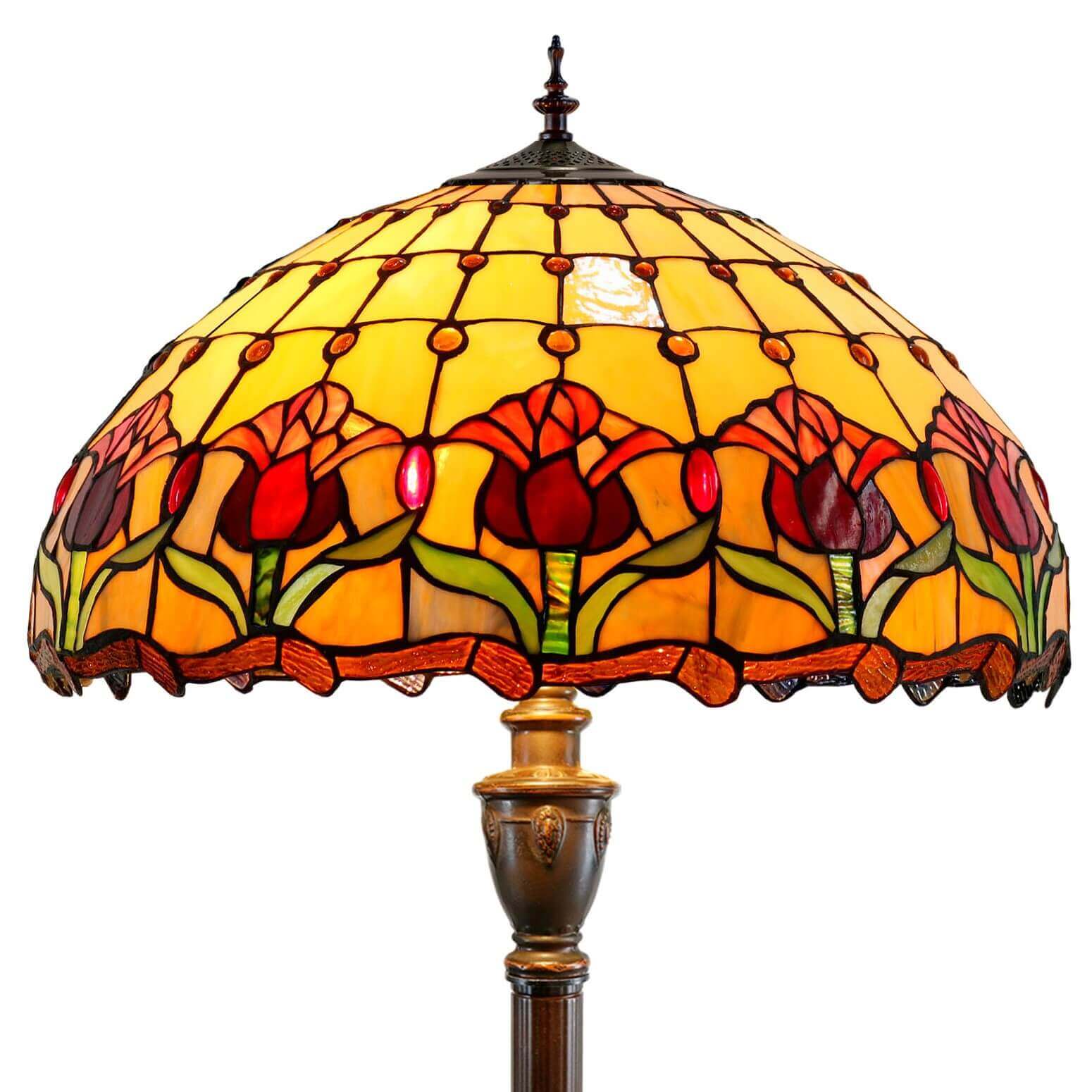 Red Tulips Tiffany Stained Glass Shade Floor Lamp