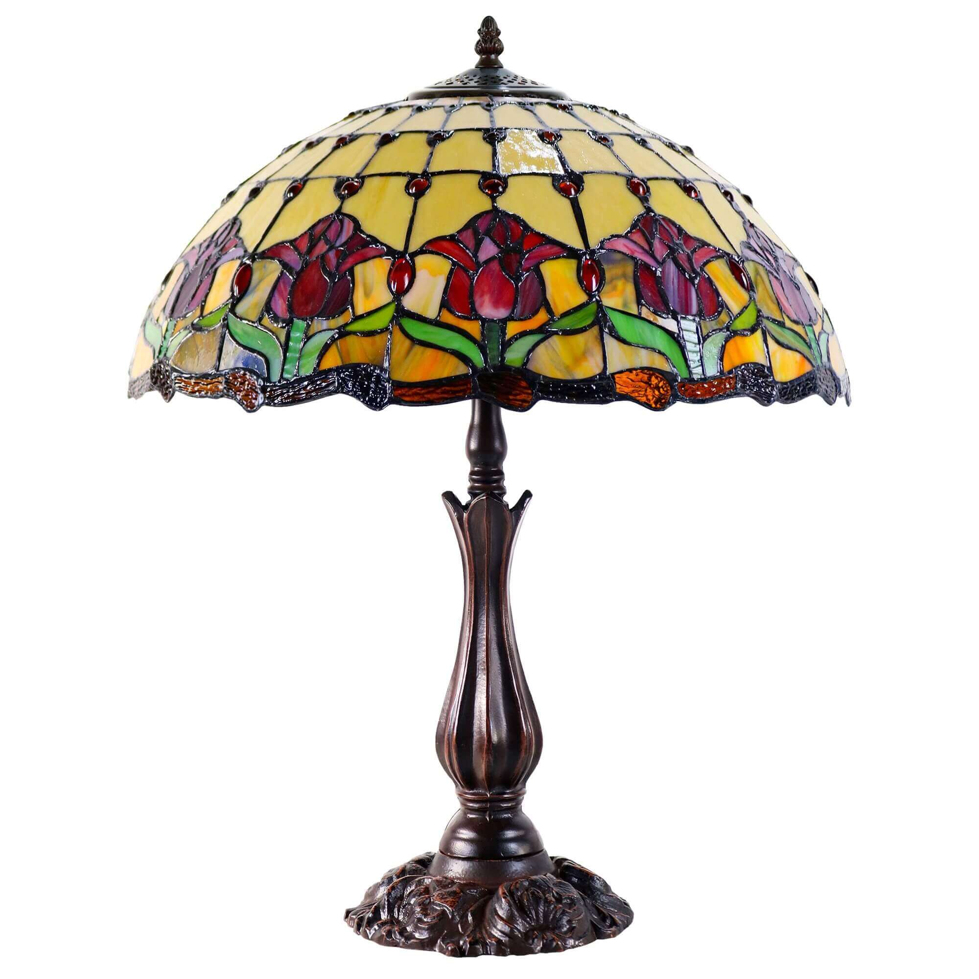 Red Tulips Tiffany Stained Glass Table Lamp (Available in 2 Sizes)