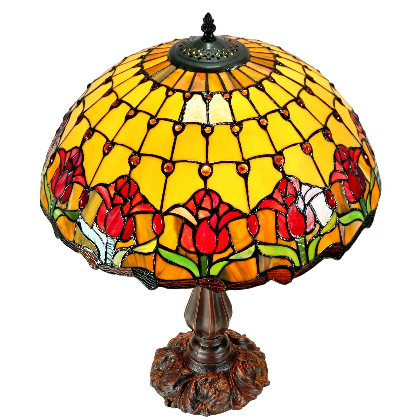 Red Tulips Tiffany Stained Glass Table Lamp (Available in 2 Sizes)