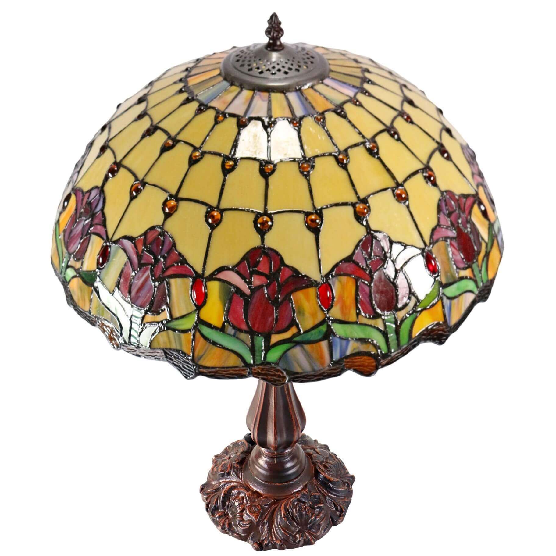 Red Tulips Tiffany Stained Glass Table Lamp (Available in 2 Sizes)