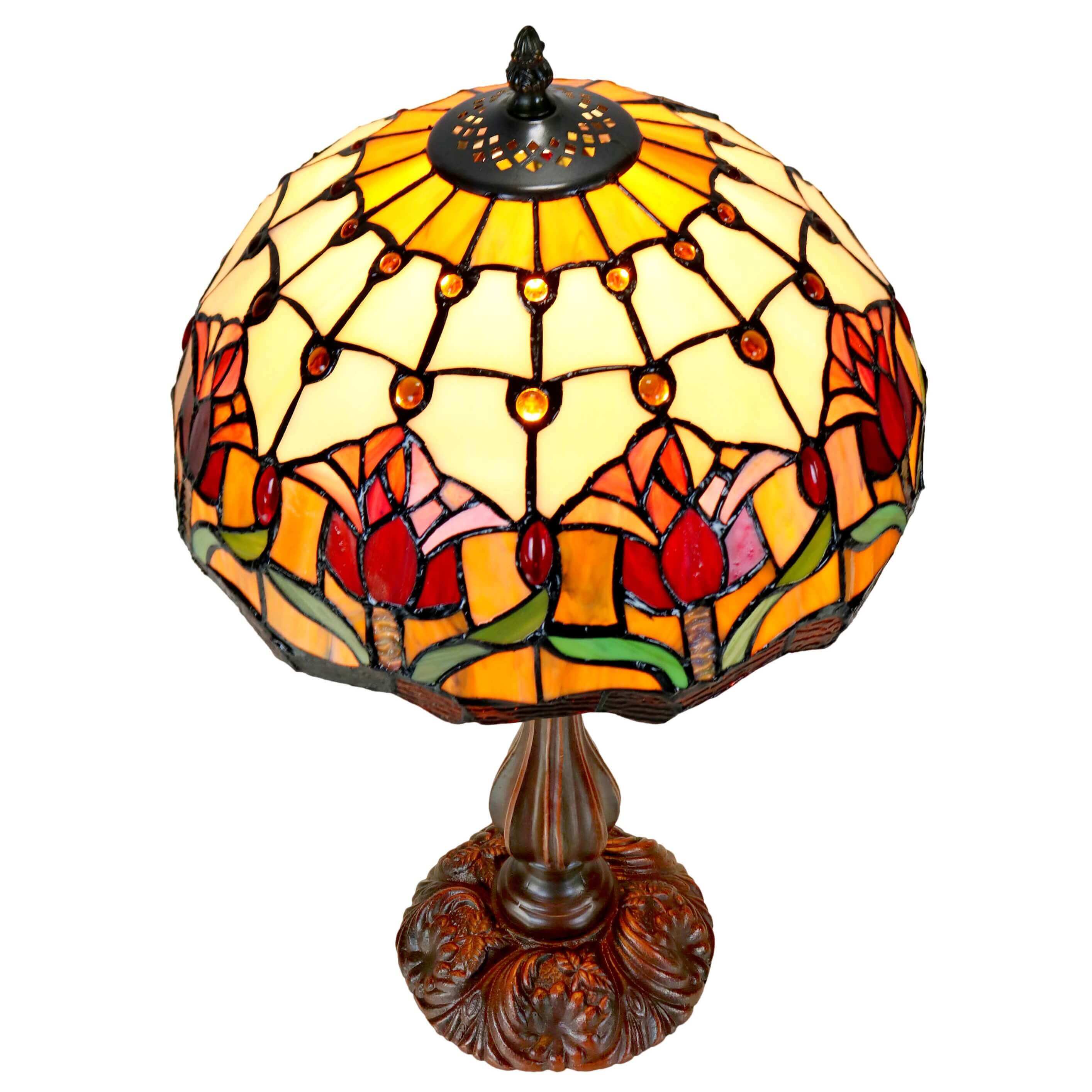 Red Tulips Tiffany Stained Glass Table Lamp (Available in 2 Sizes)