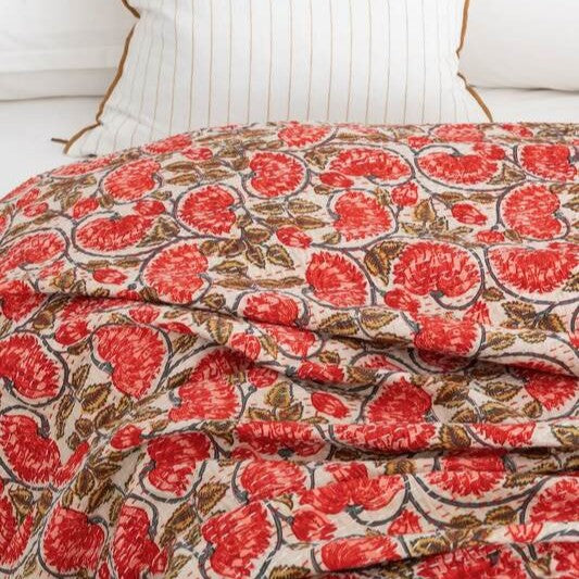 Red floral Designed Hand Stitched Cotton Doona