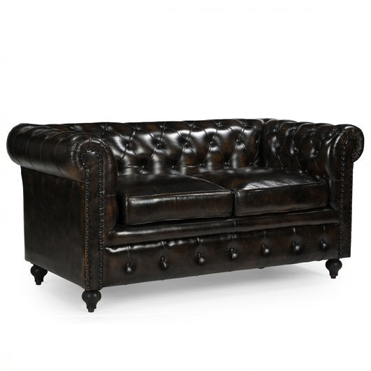 Refined Classic Leather Sofa - Dark Brown