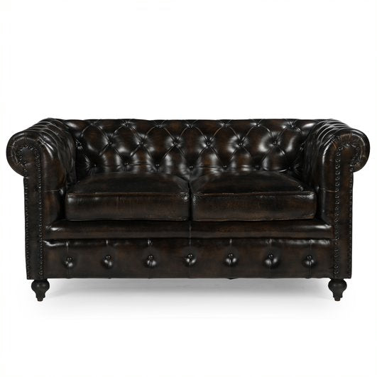 Refined Classic Leather Sofa - Dark Brown