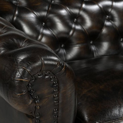 Refined Classic Leather Sofa - Dark Brown