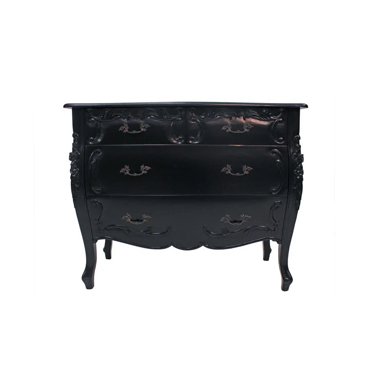 Refined Wooden Rococo Chest of Drawers - Black