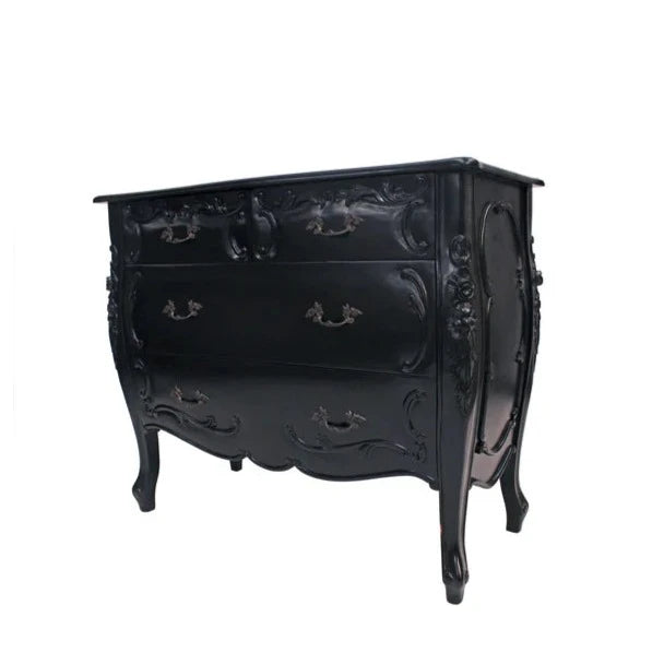 Refined Wooden Rococo Chest of Drawers - Black