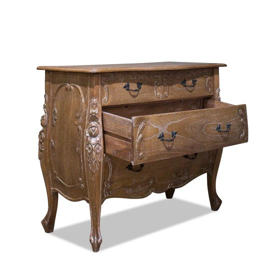 Refined Wooden Rococo Chest of Drawers - Weathered Oak