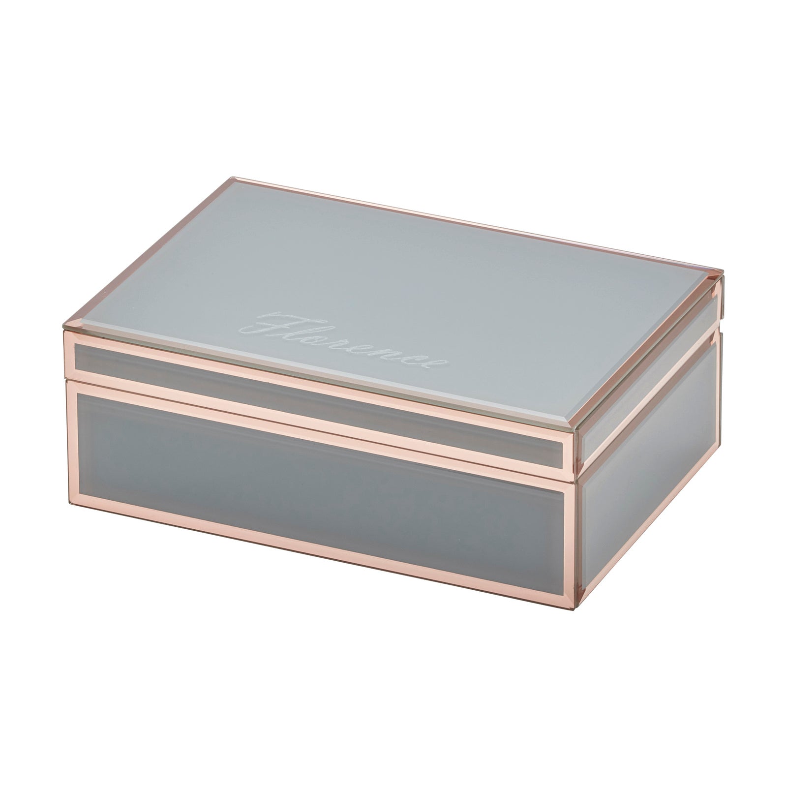 Personalised Regal Velvetia Jewellery Box Large Grey & Rose Gold