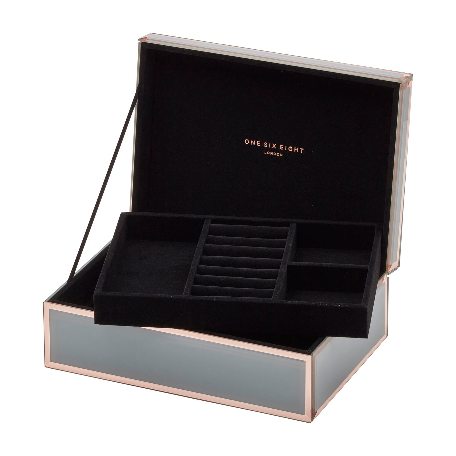 Personalised Regal Velvetia Jewellery Box Large Grey & Rose Gold