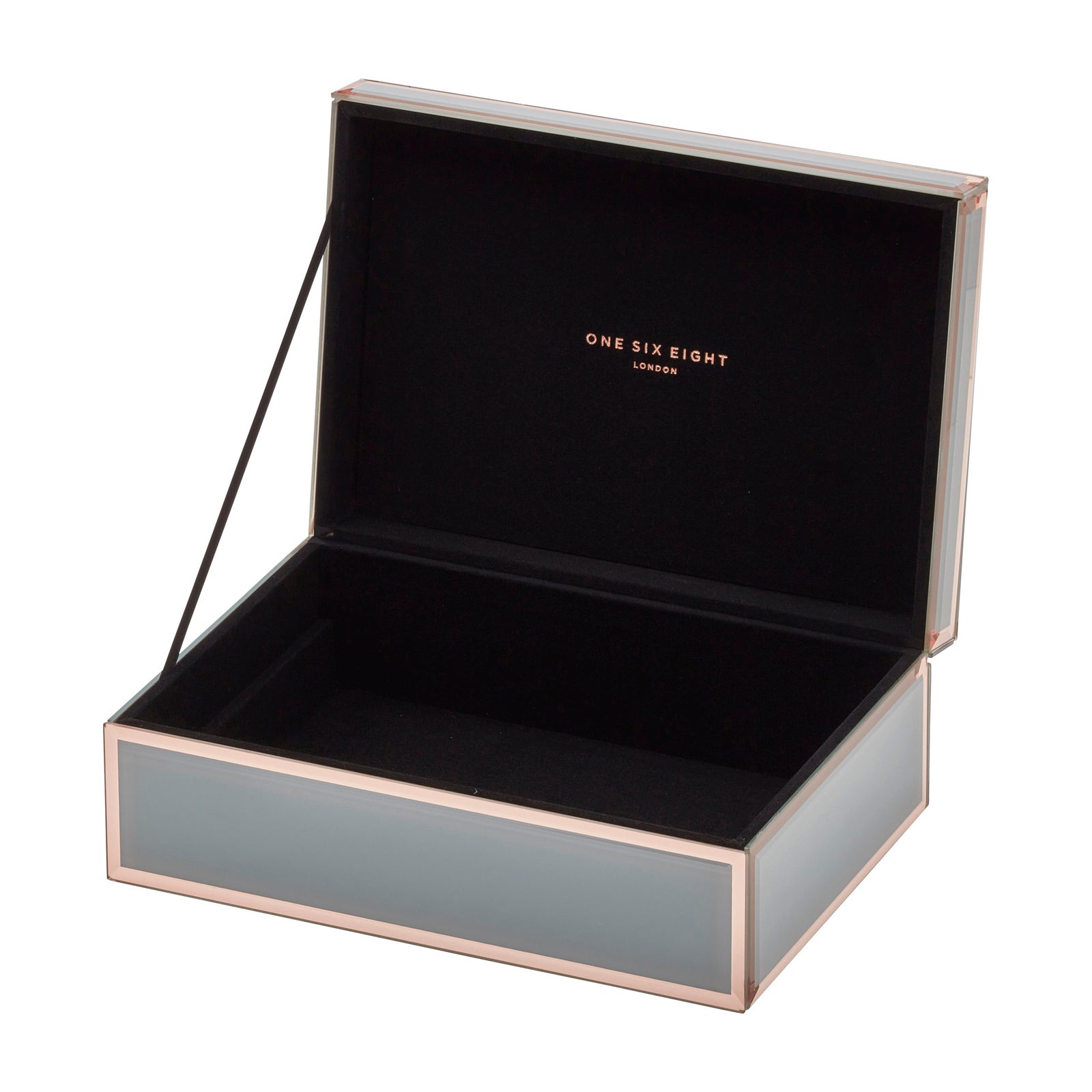 Personalised Regal Velvetia Jewellery Box Large Grey & Rose Gold