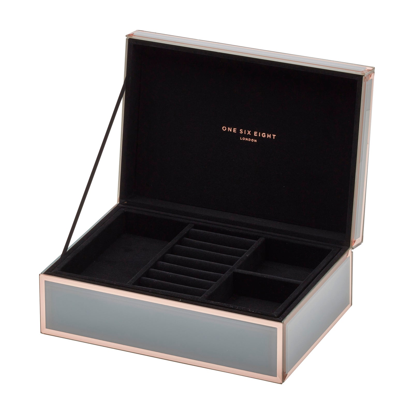 Personalised Regal Velvetia Jewellery Box Large Grey & Rose Gold