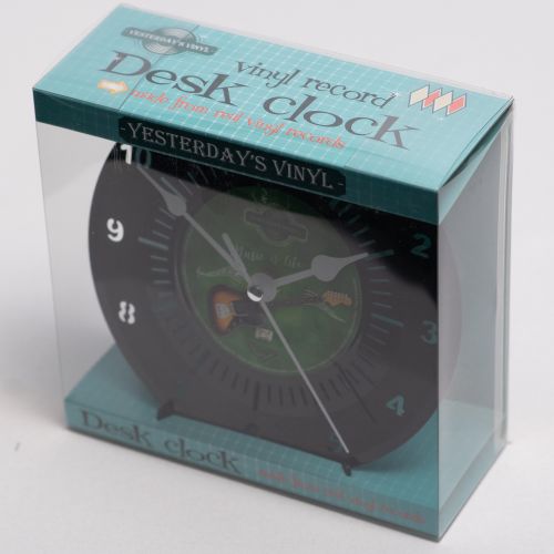 Retro Vinyl Desk Clock - Guitar & ‘Music Is Life’ Theme - 18cms