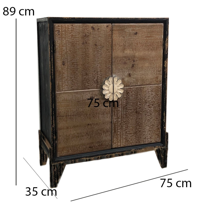 Ribbed Distressed Double-Door Cabinet - 89cms