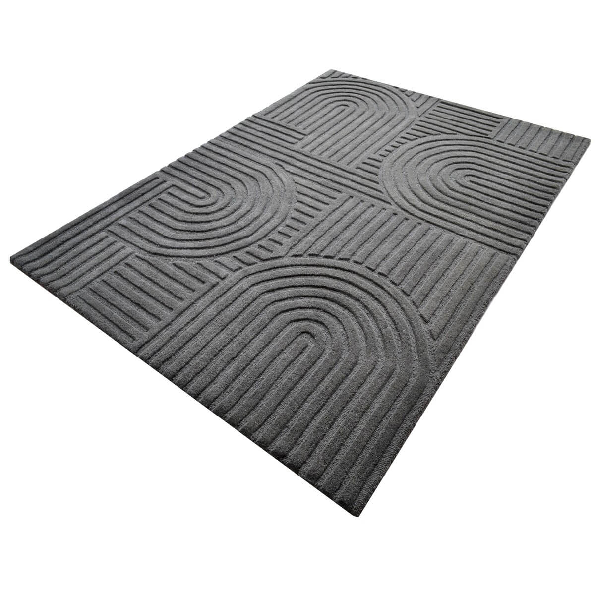 Rich Textured Hand-Embossed Wool Rug - Grey (Available in 3 Sizes)