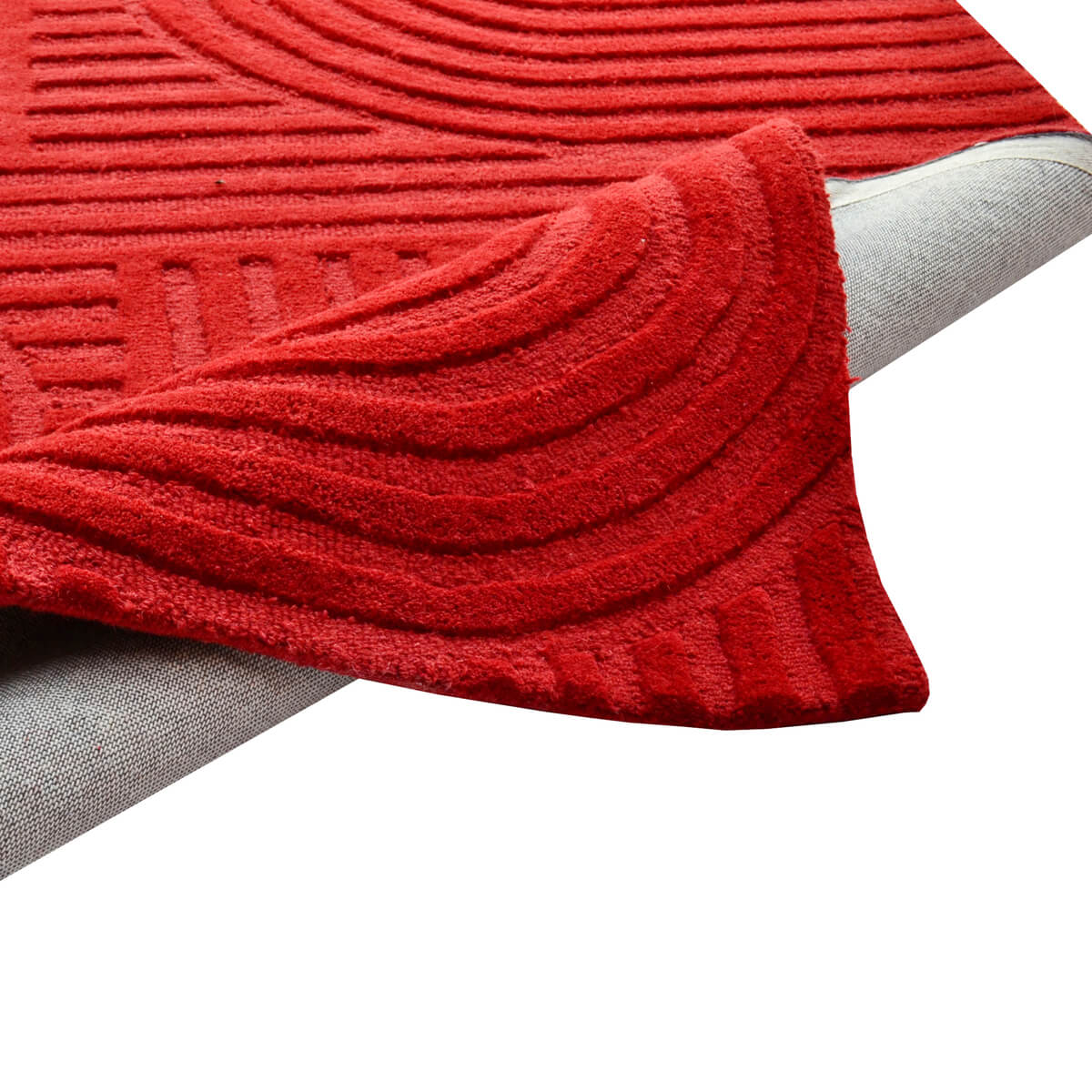 Rich Textured Hand-Embossed Wool Rug -  Red (Available in 3 Sizes)