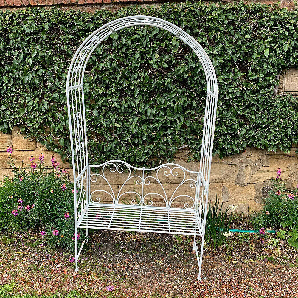 Romantic Arch Metal Garden Benches - Rustic Cream