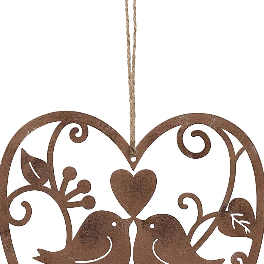 Romantic Perch Hanging Lovebirds in Heart Wall Decor