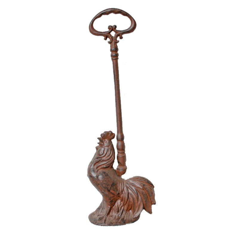 Rooster Cast Iron Door Stopper With Handle - Antique Rust