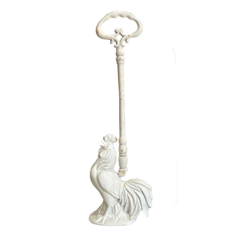 Rooster Cast Iron Door Stopper With Handle - Antique White