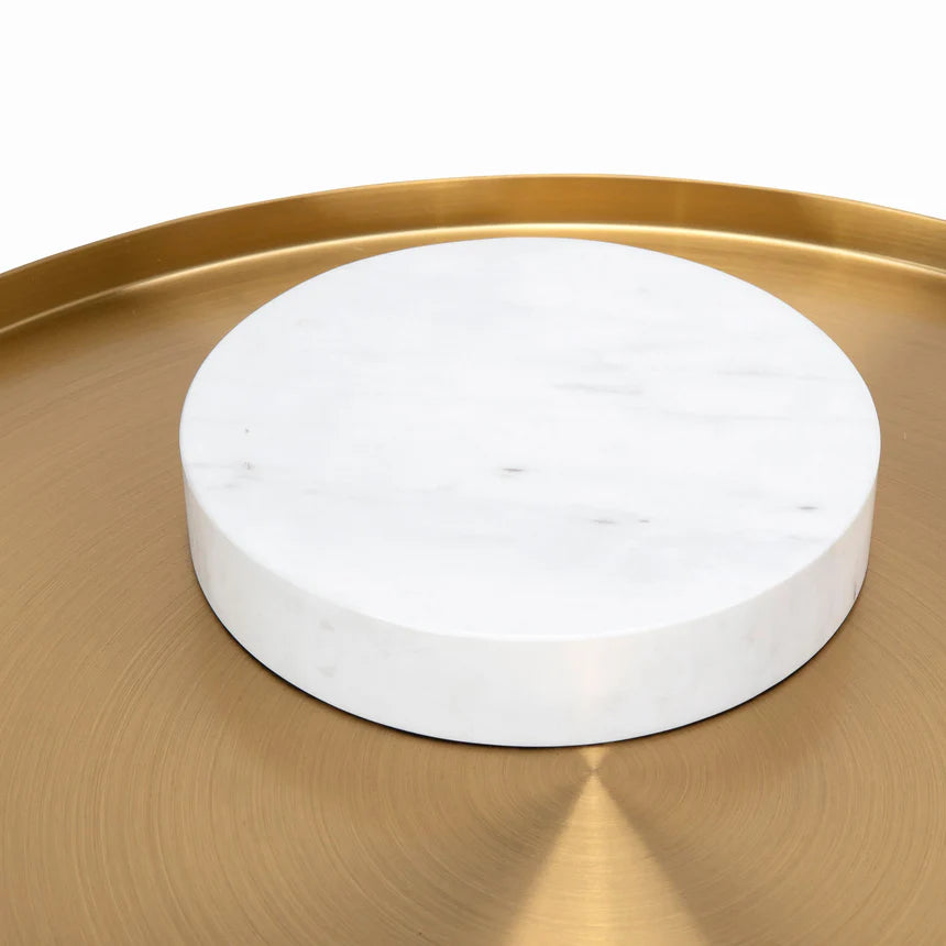 Round Brushed Gold Side Table - Carrara Marble - 40cms