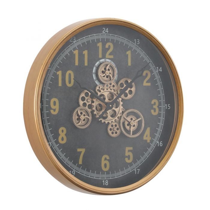 Round Columbus Industrial Gear Movement Wall Clock - Black with Gold