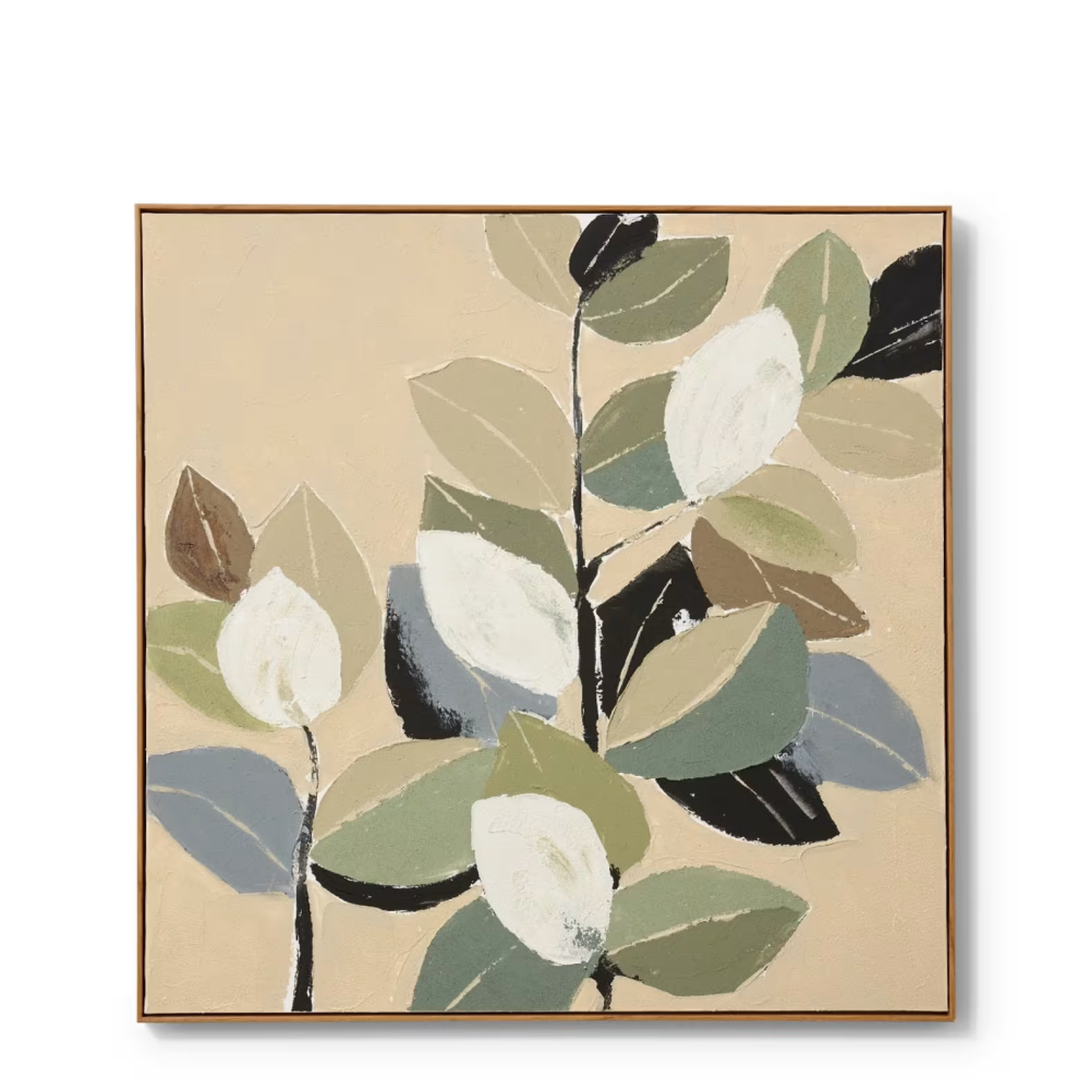 Round Leaf Hand Painted Wall Art - 90 x 90cms