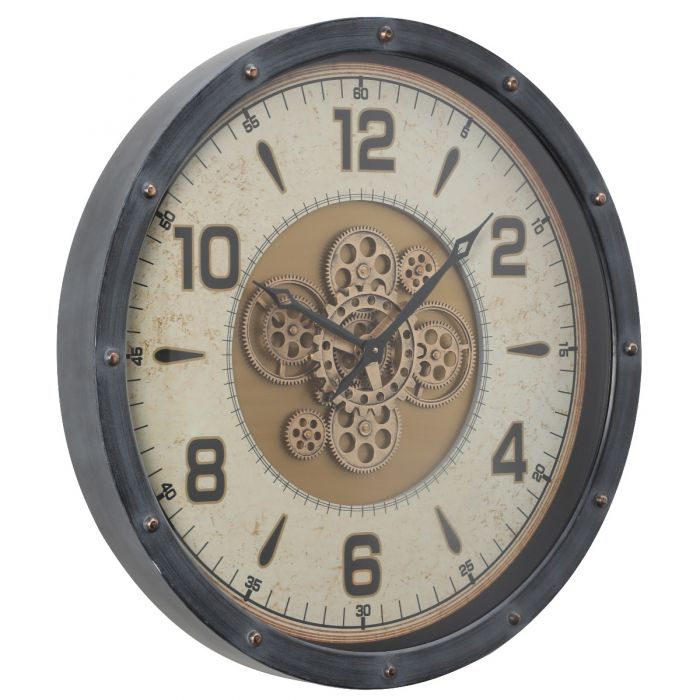 Round Magellan Industrial Gear Movement Wall Clock - Black with Gold