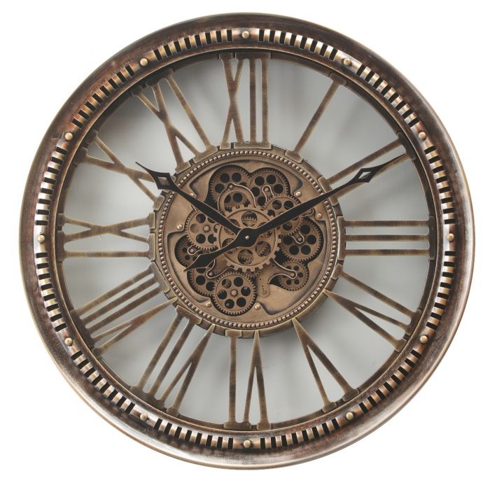 Round Mason Exposed Gear Movement Wall Clock - Bronze