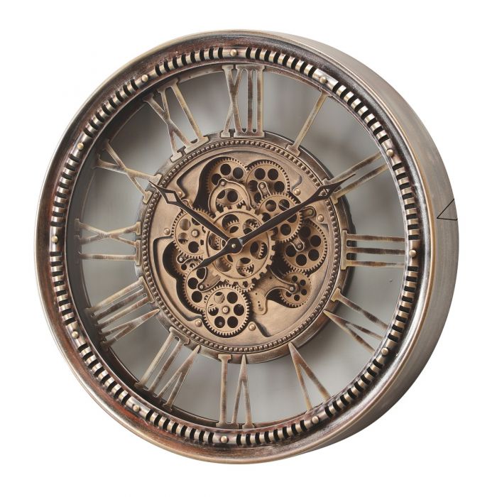 Round Mason Exposed Gear Movement Wall Clock - Bronze