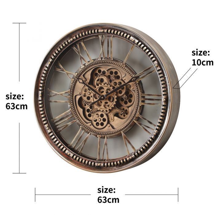 Round Mason Exposed Gear Movement Wall Clock - Bronze