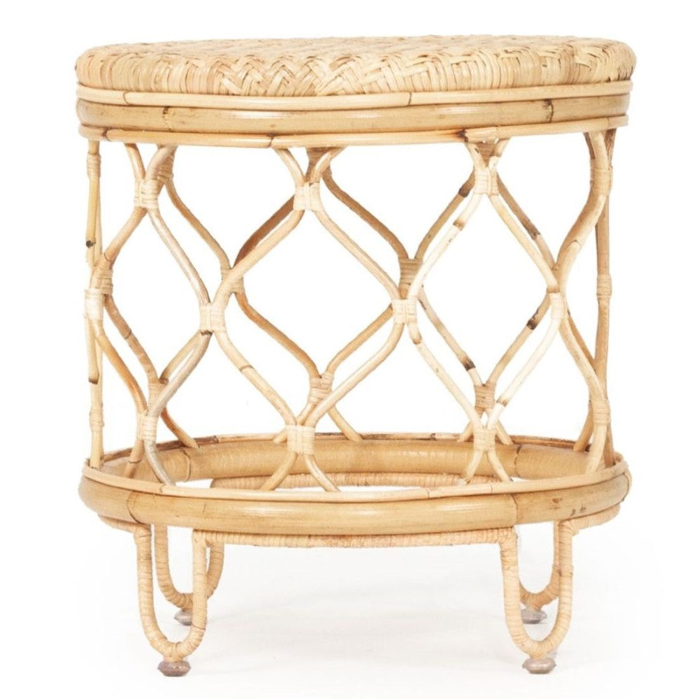 Round Rattan Natural Finish Bedside Table