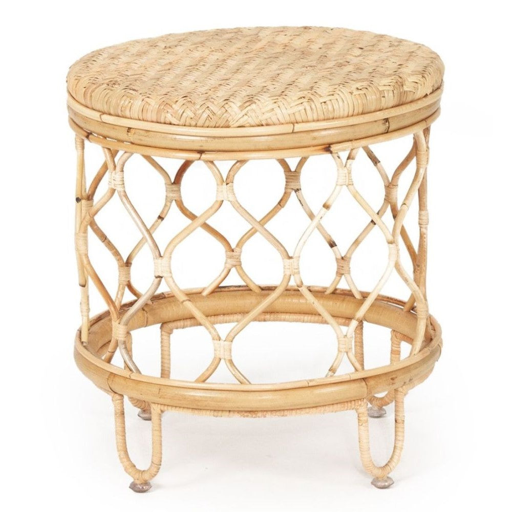 Round Rattan Natural Finish Bedside Table