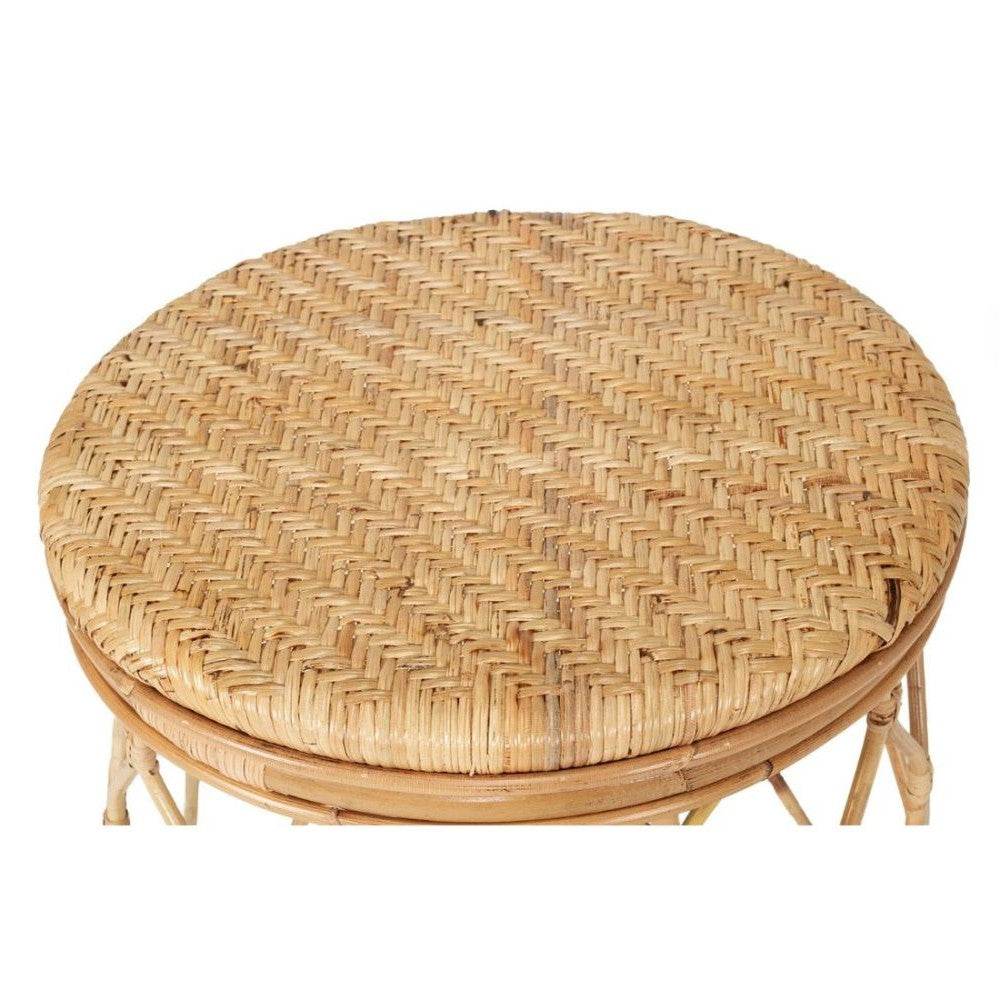 Round Rattan Natural Finish Bedside Table