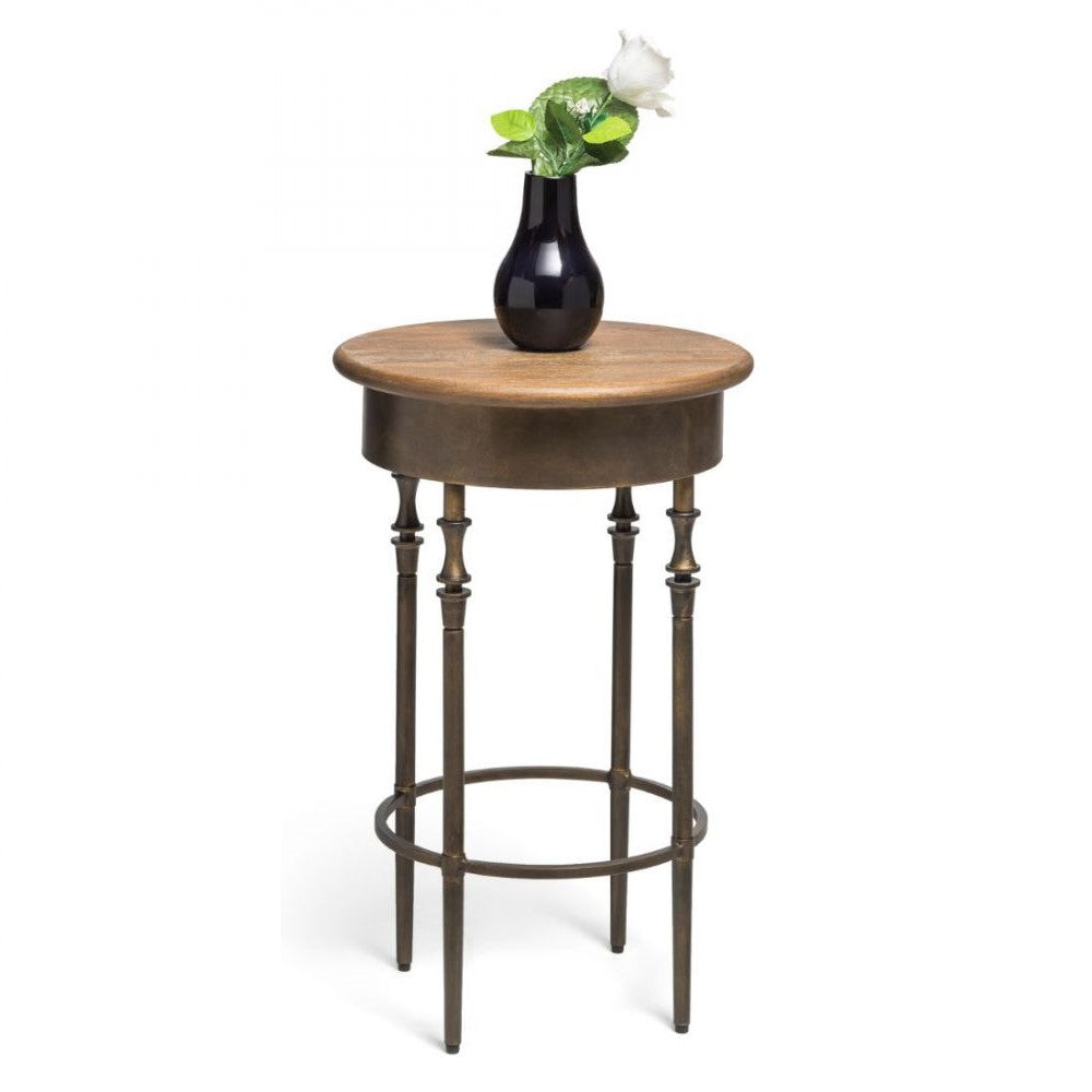 Round Side Table With Finial Legs - Brass Finish