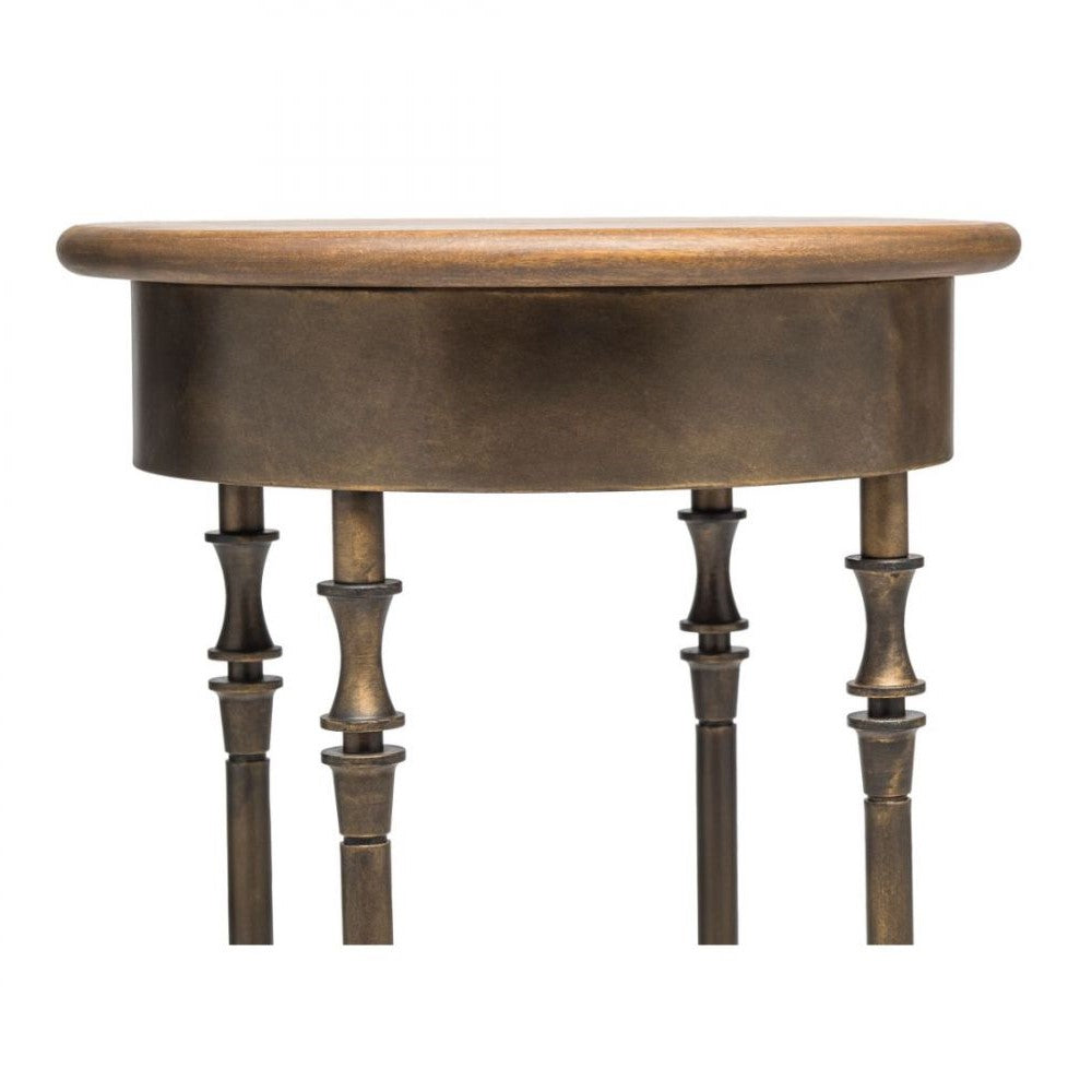 Round Side Table With Finial Legs - Brass Finish