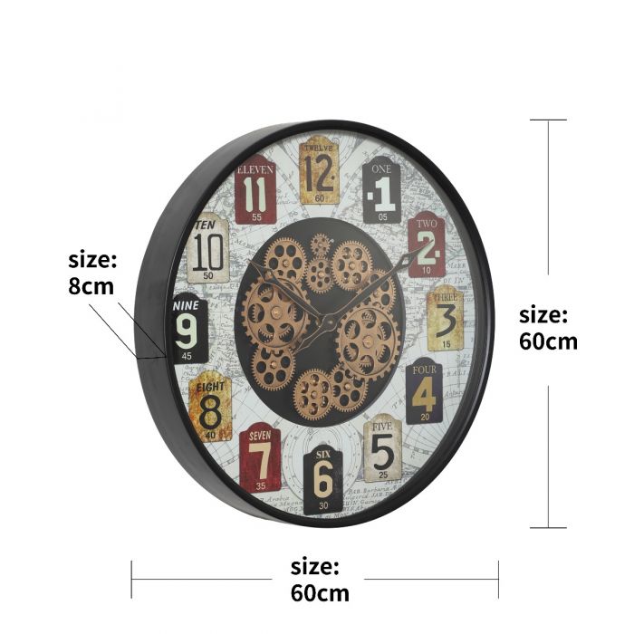 Round Wyndham Exposed Gear Movement Wall Clock - 60cms